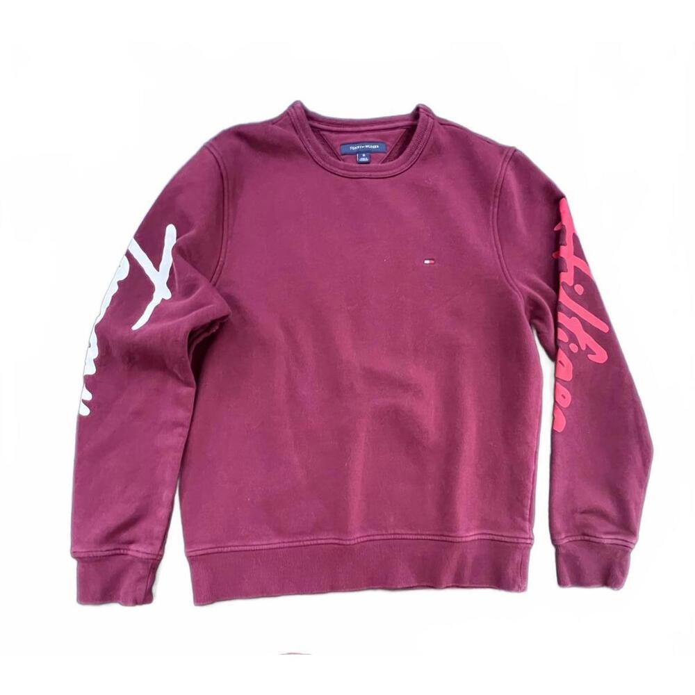 Tommy Hilfiger Maroon Logo Crew Neck Sweatshirt in‎